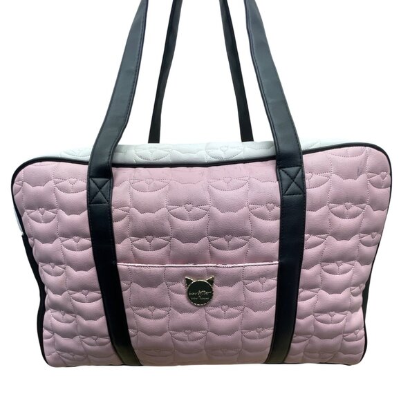 Luv Betsey Pink Quilted Cat Face With Shoulder Strap & Gold Accents Duffle Bag - Picture 3 of 15